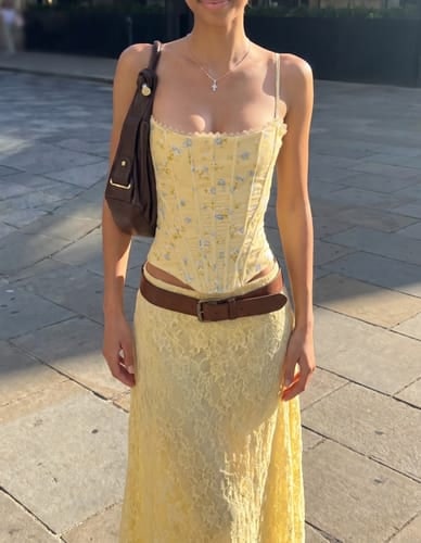 Customer photo of Odalys Floral Lace-Trim Corset Top