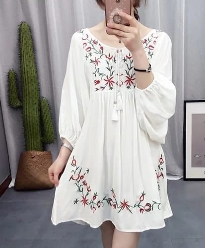 Customer photo of Marisole Embroidered Babydoll Dress