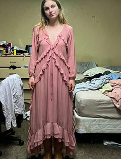 Customer photo of Loretta Ruffle-Trim Bishop Sleeve Maxi Dress