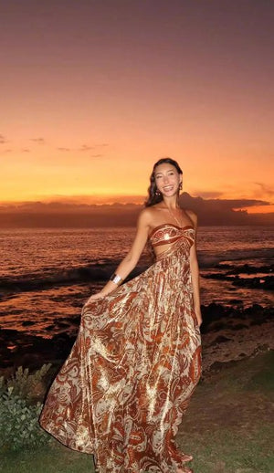 Customer photo of Saffron Paisley Halter Maxi Dress