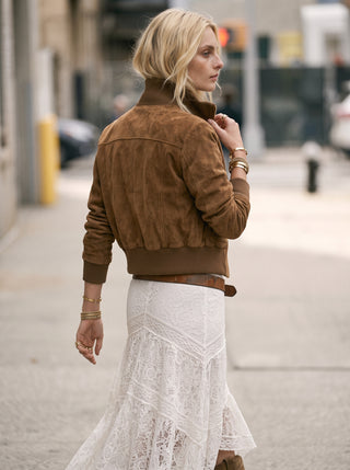 Rhiannon Suede Bomber Jacket in Caramel