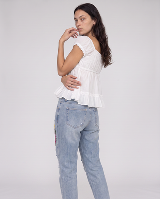 Romilly Low-Rise Embroidered Distressed Jeans