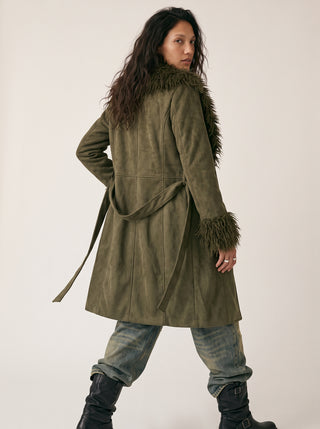 Rosemary Shag Trim Wrap Coat