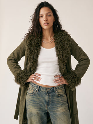Rosemary Shag Trim Wrap Coat