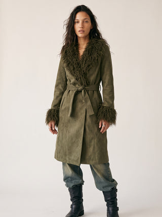 Rosemary Shag Trim Wrap Coat