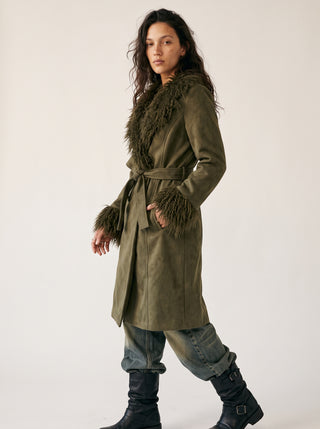 Rosemary Shag Trim Wrap Coat
