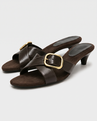 Roux Crisscross Buckle Heel Mules