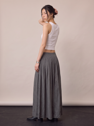 Rowena Low-Rise Drawstring Maxi Skirt in Charcoal, back view