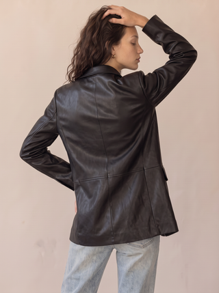 Sable Leather Blazer in Black, back view