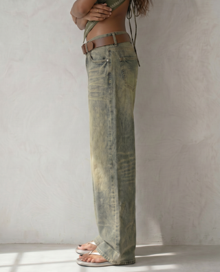 Sable Washed Olive Wide-Leg Jeans