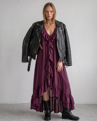 Sienna Ruffle-Trim Asymmetric Maxi Dress