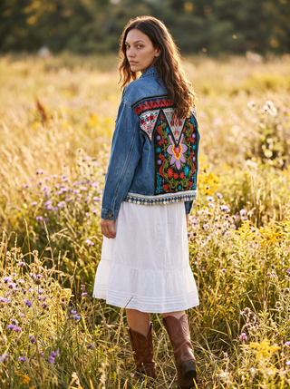 Solana Embroidered Coin-Trim Denim Jacket