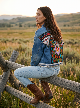 Solana Embroidered Coin-Trim Denim Jacket