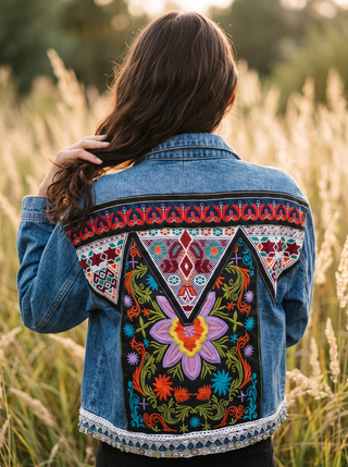 Solana Embroidered Coin-Trim Denim Jacket