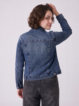 Sunny Classic Stretch Denim Jacket in Dark Wash, back view
