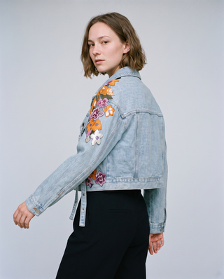 Tallulah Embroidered Cropped Denim Jacket