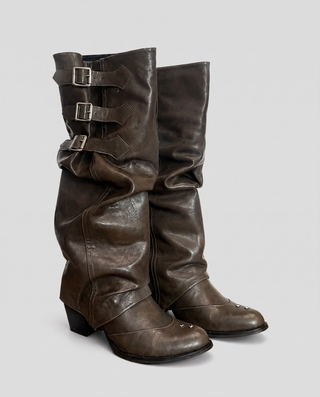 Vega Buckle Strap Slouch Knee-High Boots