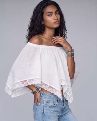 Wilder Off-Shoulder Handkerchief Hem Blouse