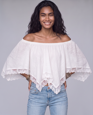 Wilder Off-Shoulder Handkerchief Hem Blouse