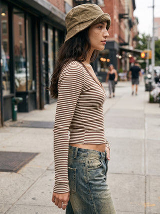 Zoe Striped Ribbed V-Neck Tee